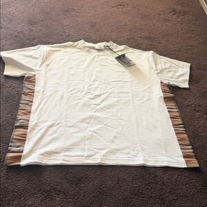 Brand New Mens Size Large Burberry White Tee with Brown Accents Check T-Shirt